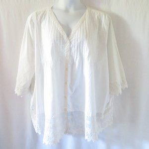 Ulla Popken White Cotton Boho Casual Top